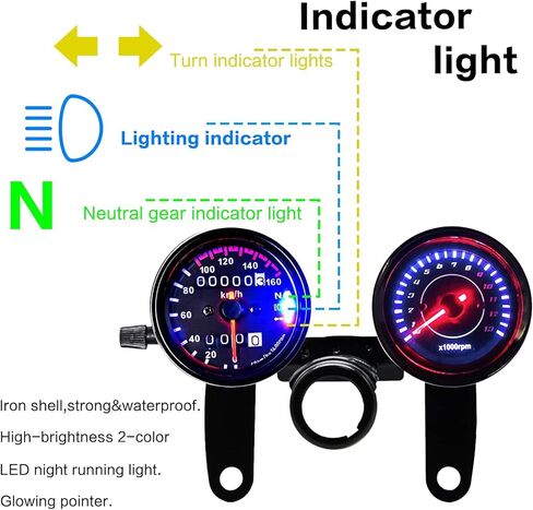 Motorcycle Instrument, Qiilu Motorcycle Instrument, Universal Motorcycle LED Odometer Meter Tachometer Gauge Speedometer Instrument 12V in Kuwait