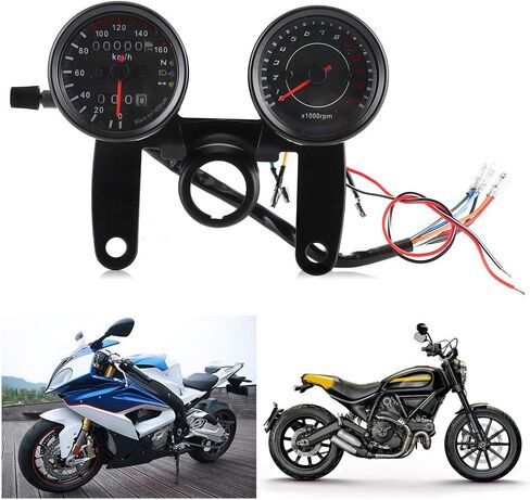 Motorcycle Instrument, Qiilu Motorcycle Instrument, Universal Motorcycle LED Odometer Meter Tachometer Gauge Speedometer Instrument 12V in Kuwait