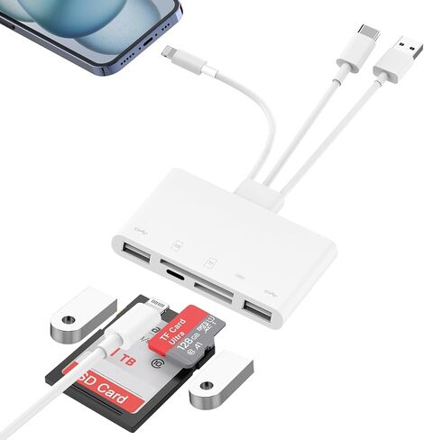 قارئ بطاقات ذاكرة 8 في 1، Lightning USB-C معتمد من MFi، فتحات USB إلى Micro SD وSD، قارئ بطاقات محول USB OTG لأجهزة iPhone 15/14/MacBook/iPad Pro، يدعم التوصيل والتشغيل SD/Micro SD/SDHC/SDXC /MMC in Saudi Arabia