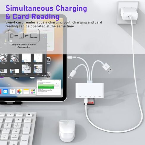 قارئ بطاقات ذاكرة 8 في 1، Lightning USB-C معتمد من MFi، فتحات USB إلى Micro SD وSD، قارئ بطاقات محول USB OTG لأجهزة iPhone 15/14/MacBook/iPad Pro، يدعم التوصيل والتشغيل SD/Micro SD/SDHC/SDXC /MMC in Saudi Arabia
