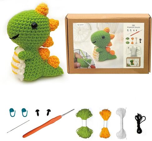 CvYamku Crochet Kit for Beginners, Crochet Animal Kit, Crochet Set with Step-by-Step Video Tutorials - Children Birthdays Gifts (1PC Dinosaur) in Saudi Arabia