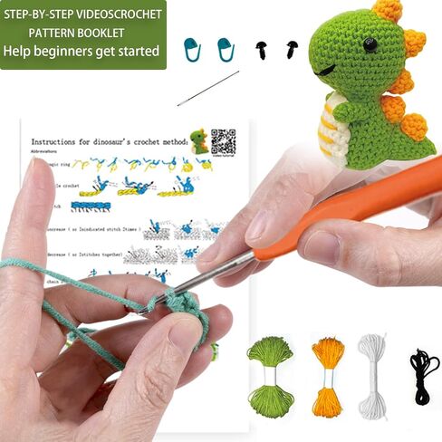 CvYamku Crochet Kit for Beginners, Crochet Animal Kit, Crochet Set with Step-by-Step Video Tutorials - Children Birthdays Gifts (1PC Dinosaur) in Saudi Arabia
