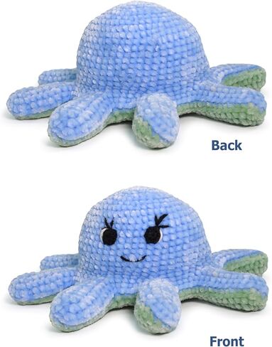 CIRCULO Amigurumi Crochet Octopus، طقم كروشيه - مجموعة أخطبوط مزاجية قابلة للعكس - متضمنة بالكامل، تعليمات سهلة - مستوى سهل، مجموعات كروشيه Amigurumi ممتازة، غزل Pelucia - أزرق وأخضر in Kuwait