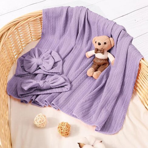 BQUBO Baby Swaddle Blankets for Girls, 4PCS Newborn Accessories Set with Matching Hat and Bow Headband with Card in Saudi Arabia