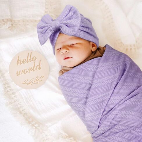 BQUBO Baby Swaddle Blankets for Girls, 4PCS Newborn Accessories Set with Matching Hat and Bow Headband with Card in Saudi Arabia