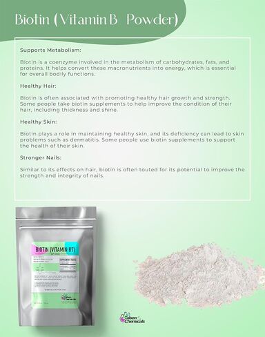 Biotin (Vitamin B7) Powder Vitamin B7 Powder for Hair, Skin, and Nail Health, Biotin Vitamin Non-GMO, Gluten-Free (8 Ounce / 226 Grams) in Kuwait