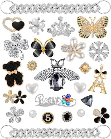 26 جهاز كمبيوتر شخصى سحر الأحذية، مصمم بلينغ سحر الأحذية للنساء الفتيات الكريستال والمجوهرات الماس الأحذية الديكور سحر اللؤلؤ الأحجار الكريمة حجر الراين الملحقات الفاخرة سحر سلسلة الأحذية in Kuwait