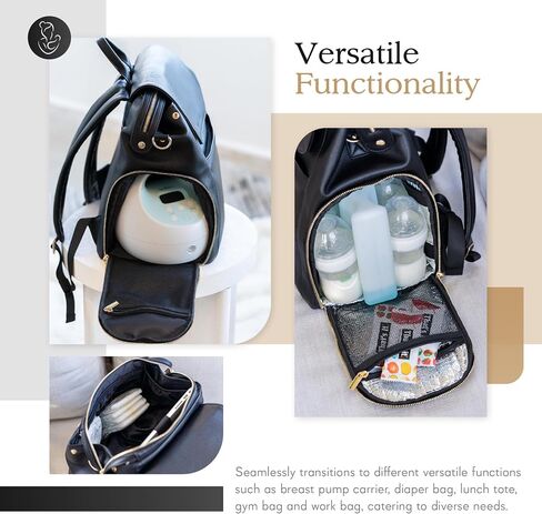 Vegan Leather Breast Pump Bag with prep mat | Compatible with Spectra S1 S2 | Pump Bag with cooler | Pumping bags for work | Wearable breast pump bag | Multipurpose Breast pump backpack in Saudi Arabia