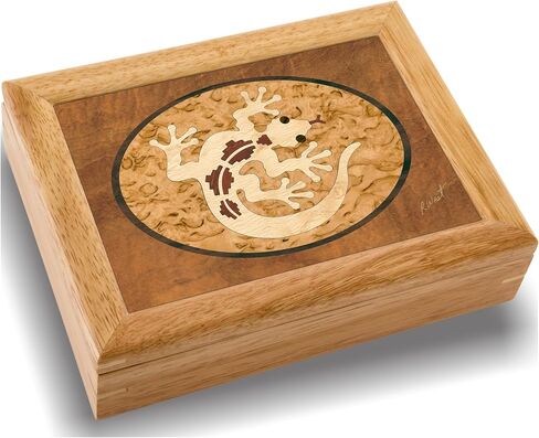Wood Gecko Jewelry Box - Hinged Lid Organizer for Rings, Bracelets, Watches - Store Your Precious Valuables In This Spacious Velvet-Lined Holder - (#2125BH 6x8x2) in Saudi Arabia