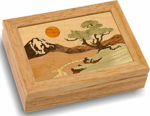 صندوق مجوهرات Wood Mountain - منظم غطاء مفصلي للخواتم والأساور والساعات - قم بتخزين مقتنياتك الثمينة في هذا الحامل الواسع المبطن بالمخمل - (#4102AH 4x5x1.5) in Kuwait