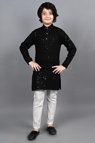 AHHAAAA Kids Indian Ethnic Full Sequin Embroidery Mirror Work Kurta Pajama Set for Baby & Boys in Saudi Arabia