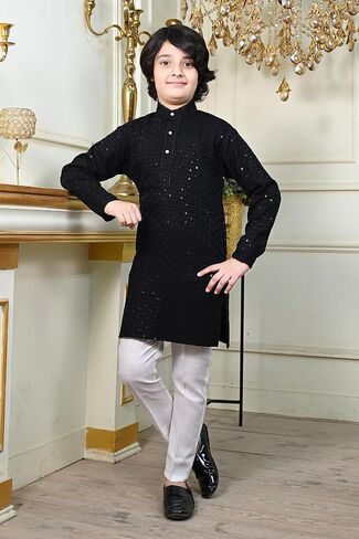 AHHAAAA Kids Indian Ethnic Full Sequin Embroidery Mirror Work Kurta Pajama Set for Baby & Boys in Saudi Arabia
