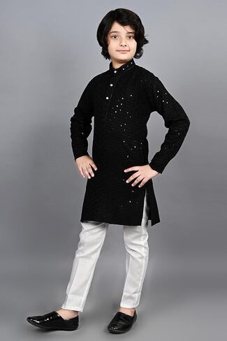 AHHAAAA Kids Indian Ethnic Full Sequin Embroidery Mirror Work Kurta Pajama Set for Baby & Boys in Saudi Arabia