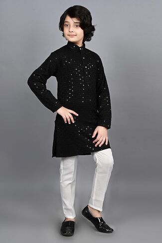 AHHAAAA Kids Indian Ethnic Full Sequin Embroidery Mirror Work Kurta Pajama Set for Baby & Boys in Saudi Arabia