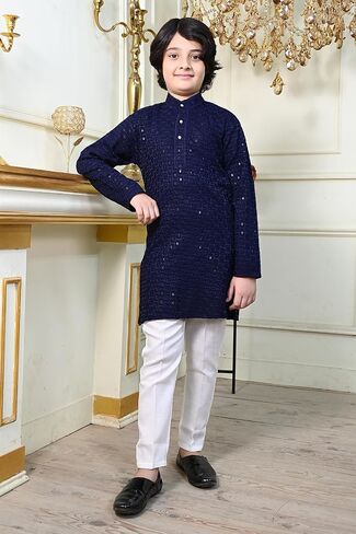 AHHAAAA Kids Indian Ethnic Full Sequin Embroidery Mirror Work Kurta Pajama Set for Baby & Boys in Saudi Arabia