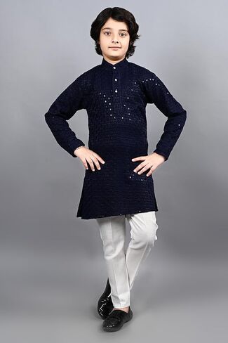 AHHAAAA Kids Indian Ethnic Full Sequin Embroidery Mirror Work Kurta Pajama Set for Baby & Boys in Saudi Arabia