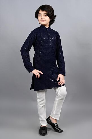 AHHAAAA Kids Indian Ethnic Full Sequin Embroidery Mirror Work Kurta Pajama Set for Baby & Boys in Saudi Arabia