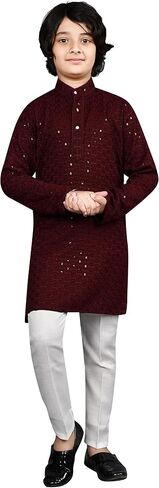AHHAAAA Kids Indian Ethnic Full Sequin Embroidery Mirror Work Kurta Pajama Set for Baby & Boys in Saudi Arabia
