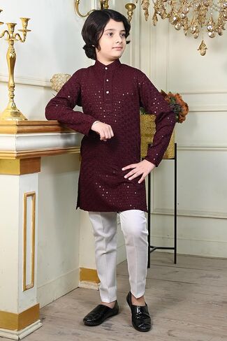 AHHAAAA Kids Indian Ethnic Full Sequin Embroidery Mirror Work Kurta Pajama Set for Baby & Boys in Saudi Arabia