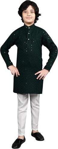 طقم بيجامة كورتا عمل مرآة مطرزة بالترتر بالكامل هندي عرقي للأطفال من AHHAAAAA للأطفال والأولاد in Kuwait