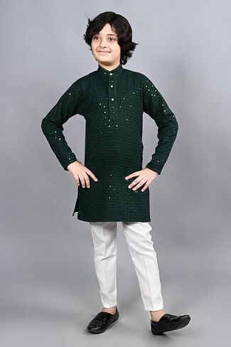 طقم بيجامة كورتا عمل مرآة مطرزة بالترتر بالكامل هندي عرقي للأطفال من AHHAAAAA للأطفال والأولاد in Kuwait