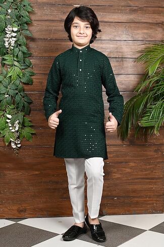 طقم بيجامة كورتا عمل مرآة مطرزة بالترتر بالكامل هندي عرقي للأطفال من AHHAAAAA للأطفال والأولاد in Kuwait