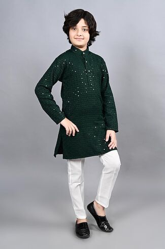 طقم بيجامة كورتا عمل مرآة مطرزة بالترتر بالكامل هندي عرقي للأطفال من AHHAAAAA للأطفال والأولاد in Kuwait