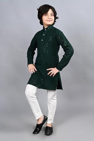 طقم بيجامة كورتا عمل مرآة مطرزة بالترتر بالكامل هندي عرقي للأطفال من AHHAAAAA للأطفال والأولاد in Kuwait