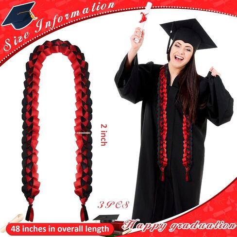 3 Pieces Graduation Ribbon Lei Graduation Lei Braided Necklace of 2024 Graduation Necklace Braided Necklace Graduation Gift for Student Graduation Gifts Party Supplies(Black, Gold) in Saudi Arabia
