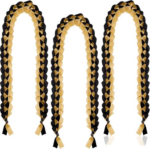 3 Pieces Graduation Ribbon Lei Graduation Lei Braided Necklace of 2024 Graduation Necklace Braided Necklace Graduation Gift for Student Graduation Gifts Party Supplies(Black, Gold) in Saudi Arabia