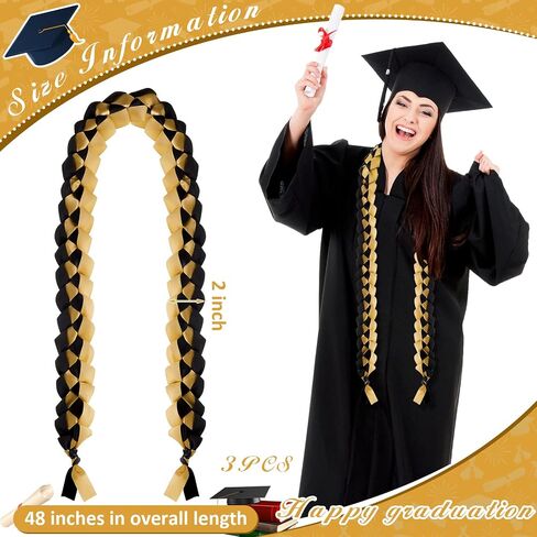 3 Pieces Graduation Ribbon Lei Graduation Lei Braided Necklace of 2024 Graduation Necklace Braided Necklace Graduation Gift for Student Graduation Gifts Party Supplies(Black, Gold) in Saudi Arabia