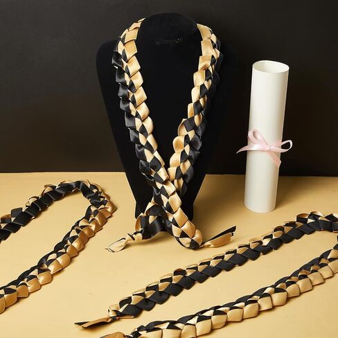 3 Pieces Graduation Ribbon Lei Graduation Lei Braided Necklace of 2024 Graduation Necklace Braided Necklace Graduation Gift for Student Graduation Gifts Party Supplies(Black, Gold) in Saudi Arabia
