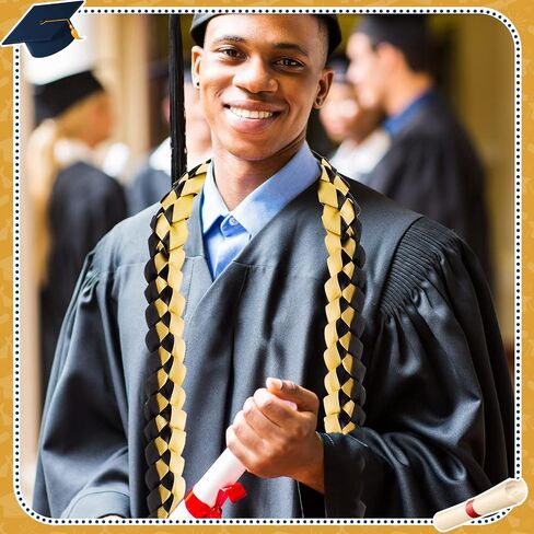 3 Pieces Graduation Ribbon Lei Graduation Lei Braided Necklace of 2024 Graduation Necklace Braided Necklace Graduation Gift for Student Graduation Gifts Party Supplies(Black, Gold) in Saudi Arabia