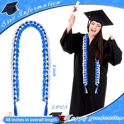3 Pieces Graduation Ribbon Lei Graduation Lei Braided Necklace of 2024 Graduation Necklace Braided Necklace Graduation Gift for Student Graduation Gifts Party Supplies(Black, Gold) in Saudi Arabia