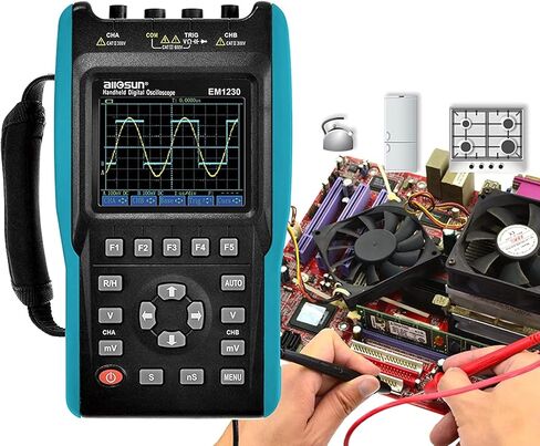 allsun 2 in 1 Handheld Digital Storage Oscilloscope Automotive Diagnostic Lab Scope Protable Digital Multimeter TRM Color Screen DMM 2 Channels,25MHz in Kuwait