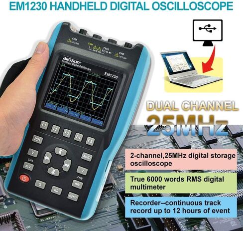 allsun 2 in 1 Handheld Digital Storage Oscilloscope Automotive Diagnostic Lab Scope Protable Digital Multimeter TRM Color Screen DMM 2 Channels,25MHz in Kuwait