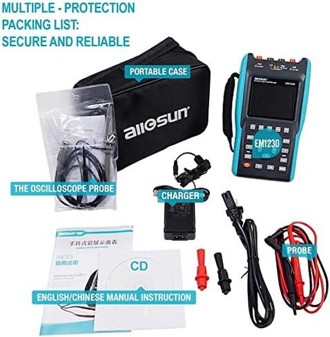 allsun 2 in 1 Handheld Digital Storage Oscilloscope Automotive Diagnostic Lab Scope Protable Digital Multimeter TRM Color Screen DMM 2 Channels,25MHz in Kuwait