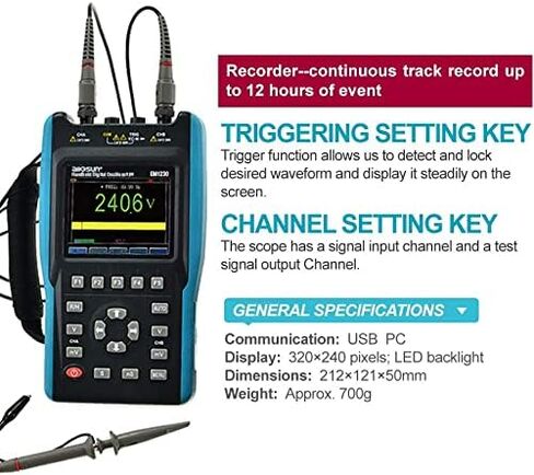 allsun 2 in 1 Handheld Digital Storage Oscilloscope Automotive Diagnostic Lab Scope Protable Digital Multimeter TRM Color Screen DMM 2 Channels,25MHz in Kuwait