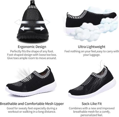 TIOSEBON Women's Athletic Walking Shoes Slip On Casual Mesh-Comfortable Tennis Workout Sneakers in Kuwait