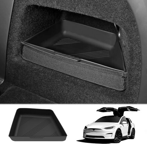 صينية تخزين صندوق السيارة لملحقات Tesla Model X 2022 2023، منظم جانبي للشحن الخلفي يناسب Tesla Model X 5/6/7 مقاعد، سيليكون أسود in Kuwait