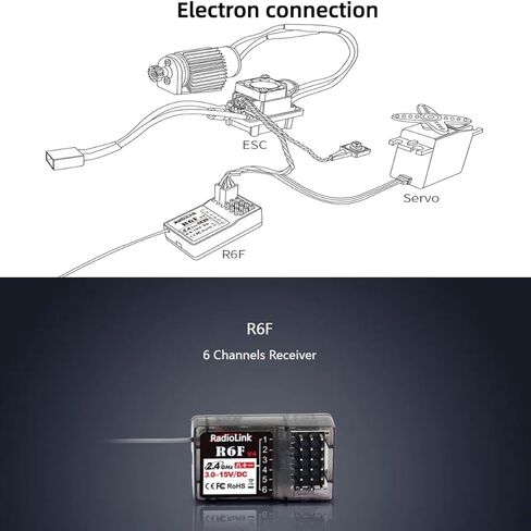 راديولينك R6F استقبال 6 قناة 2.4 جيجا هرتز ل RC سيارات قوارب ناقل موجات الراديو تحكم عن بعد RC6GS V2/RC4GS V2/T8FB/T8S/RC6GS V3/RC4GS V3 in Kuwait