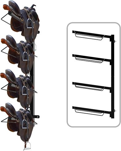 Tongmo Wall-Mounted Saddle Rack: 4-Tier Heavy-Duty Stand for Organized Storage of Western and English Saddles (Black) in Saudi Arabia