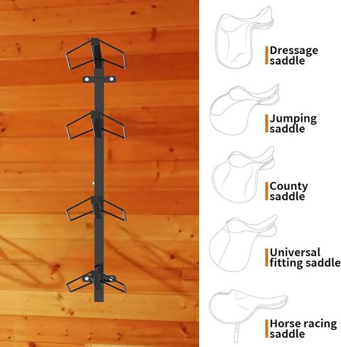 Tongmo Wall-Mounted Saddle Rack: 4-Tier Heavy-Duty Stand for Organized Storage of Western and English Saddles (Black) in Saudi Arabia