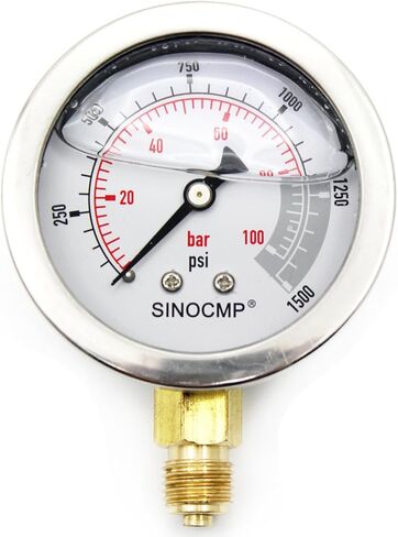 SINOCMP 40Mpa/0-400bar/0-6000PSI Economical Multi Purpose Double Scale Stainless Steel Glycerin Filled Hydraulic Pressure Gauge in Saudi Arabia