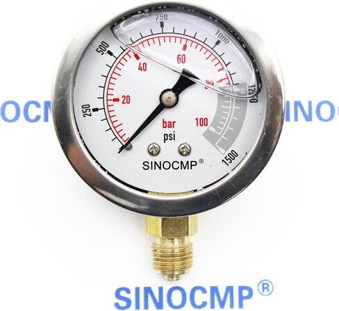 SINOCMP 40Mpa/0-400bar/0-6000PSI Economical Multi Purpose Double Scale Stainless Steel Glycerin Filled Hydraulic Pressure Gauge in Saudi Arabia