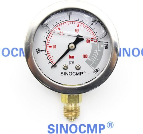 SINOCMP 40Mpa/0-400bar/0-6000PSI Economical Multi Purpose Double Scale Stainless Steel Glycerin Filled Hydraulic Pressure Gauge in Saudi Arabia