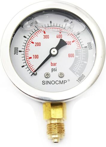 SINOCMP 40Mpa/0-400bar/0-6000PSI Economical Multi Purpose Double Scale Stainless Steel Glycerin Filled Hydraulic Pressure Gauge in Saudi Arabia