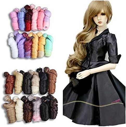 MUZIWIG Doll Hair 5.9 x 39.4 in, 5rolls Curly Heat Resistant Doll Hair Wefts for DIY 1/3 1/4 1/6 BJD SD Doll Wigs, rerooting Doll Hair kit,Doll Hair wefts, Craft Wool Hair, Doll Hair rerooting in Saudi Arabia