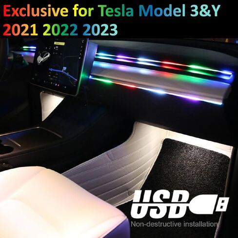 أضواء نيون داخلية لطراز تسلا 3/Y 2021 2022 2023 وطراز Y 2024 ملحقات تسلا شريط LED مجموعات الإضاءة المحيطة التحكم في التطبيق تشغيل/إيقاف تلقائي للوحة قيادة تسلا in Kuwait