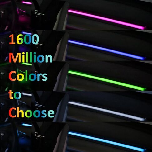 أضواء نيون داخلية لطراز تسلا 3/Y 2021 2022 2023 وطراز Y 2024 ملحقات تسلا شريط LED مجموعات الإضاءة المحيطة التحكم في التطبيق تشغيل/إيقاف تلقائي للوحة قيادة تسلا in Kuwait